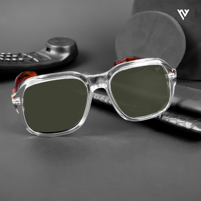Wayfarer Polarized Sunglasses (Green Lens | Transparent Frame - PMG4991)