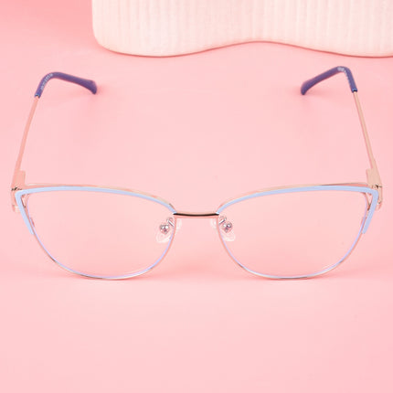 Voyage Glam Sky Blue & Golden Cateye Eyeglasses for Women - MG4426-C3
