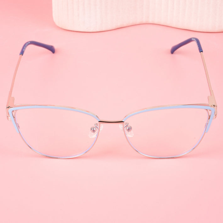 Voyage Glam Sky Blue & Golden Cateye Eyeglasses for Women - MG4426-C3