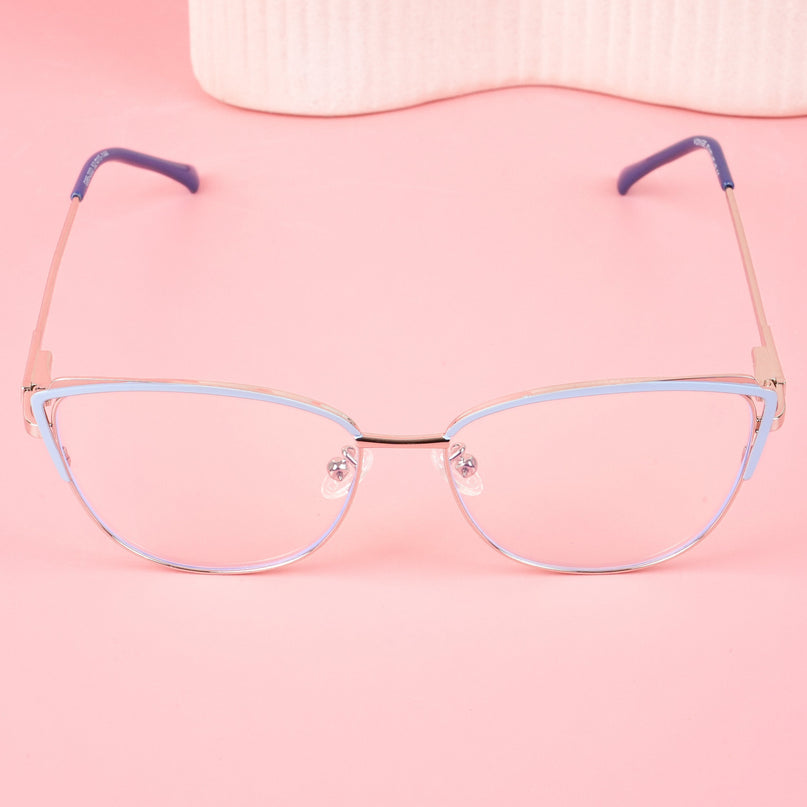 Voyage Glam Sky Blue & Golden Cateye Eyeglasses for Women - MG4426-C3