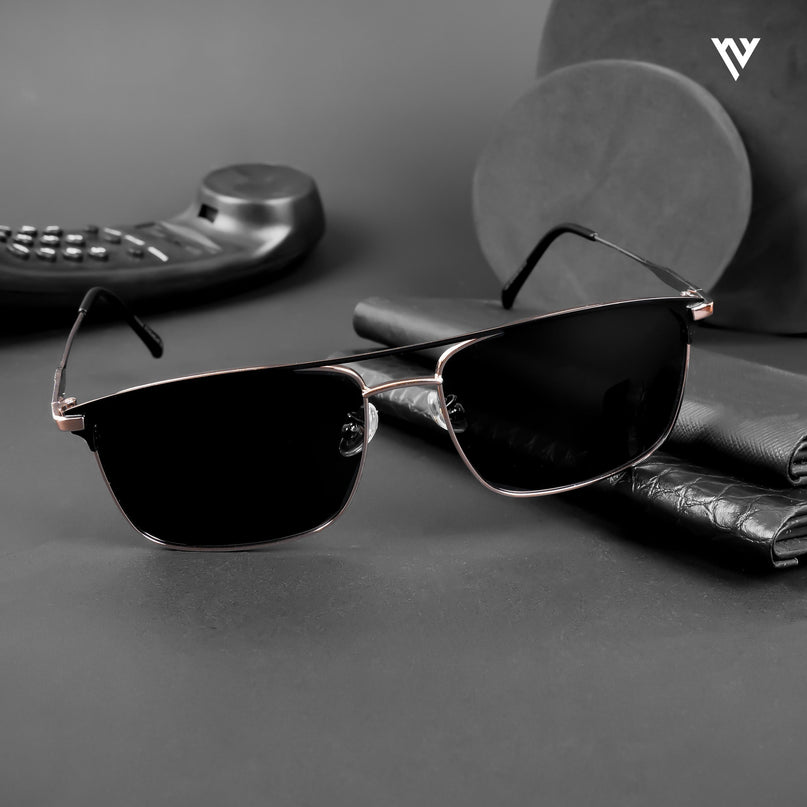 Wayfarer Polarized Sunglasses (Black Lens | Rose Gold & Black Frame - PMG4986)