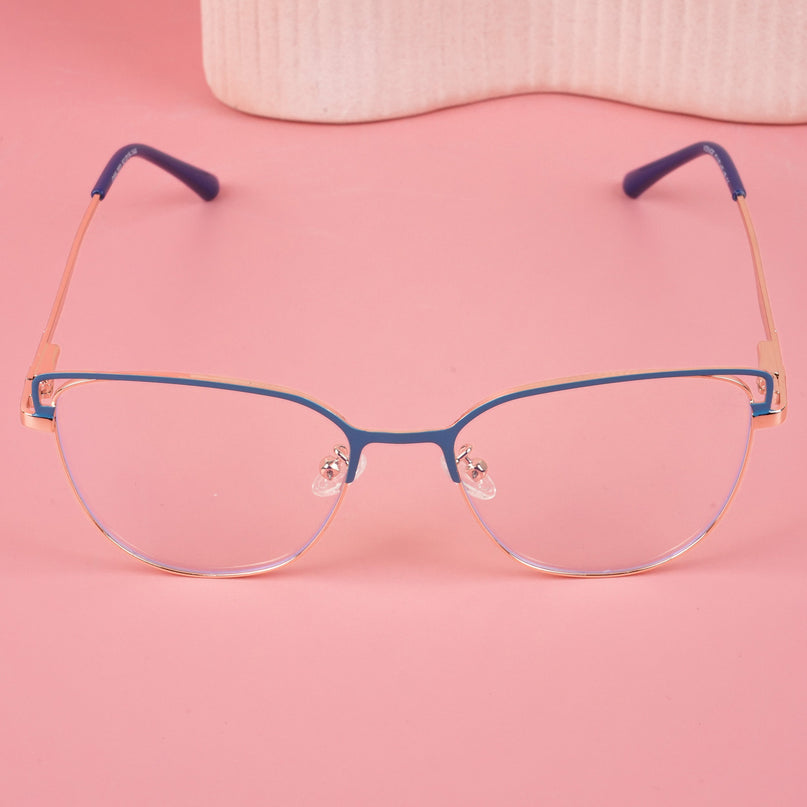 Voyage Glam Blue & Golden Cateye Eyeglasses for Women - MG4411-C3