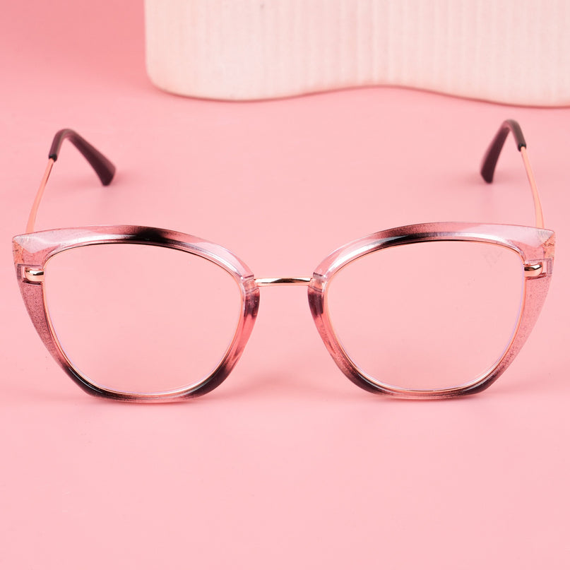 Voyage Glam Pink Black & Golden Cateye Eyeglasses for Women - MG5226-C4