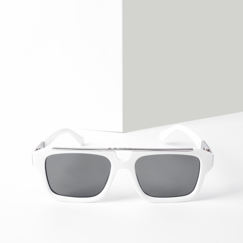 Wayfarer Sunglasses (Black Lens | White & Silver Frame - MG5387)