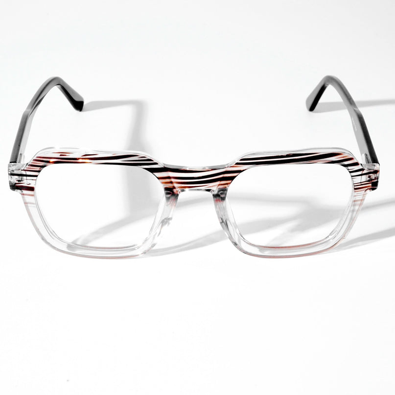 EyeJack Astra Brown & Transparent Square Eyeglasses for Men & Women (TR6603CL90-C6)