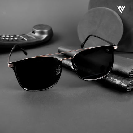 The Fiero | Wayfarer Polarized Sunglasses (Black Lens | Black & Rose Gold Frame - PMG4983)