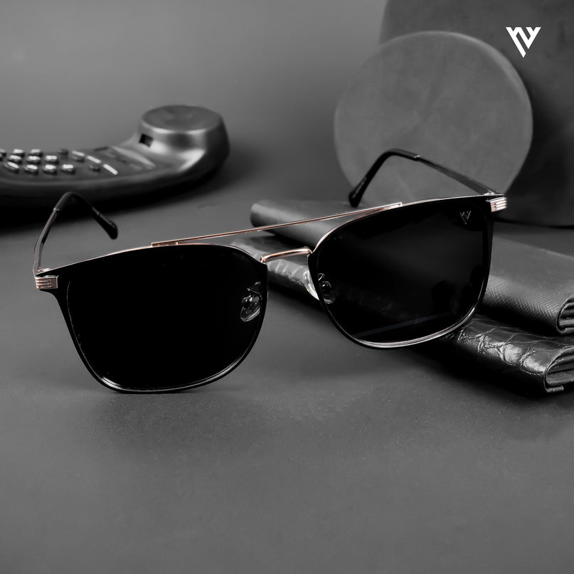 The Fiero | Wayfarer Polarized Sunglasses (Black Lens | Black & Rose Gold Frame - PMG4983)