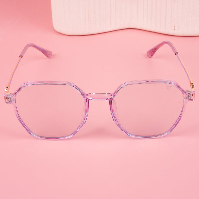 Voyage Glam Transparent Purple Geometric Eyeglasses for Men & Women - MG4694-C3
