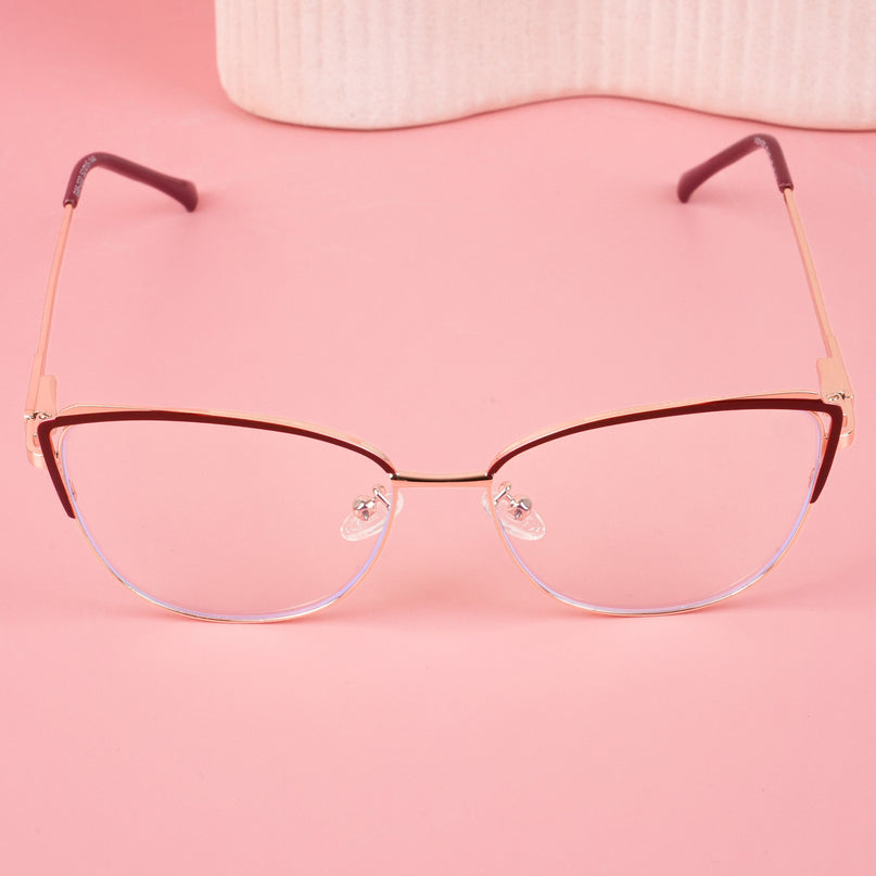 Voyage Glam Red & Golden Cateye Eyeglasses for Women - MG4424-C5