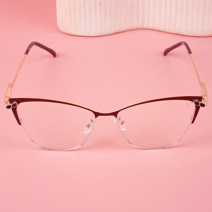 Voyage Glam Red & Golden Cateye Eyeglasses for Women - MG4402-C2
