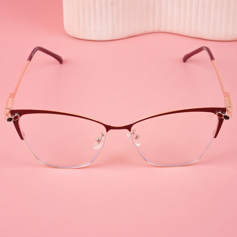 Voyage Glam Red & Golden Cateye Eyeglasses for Women - MG4402-C2