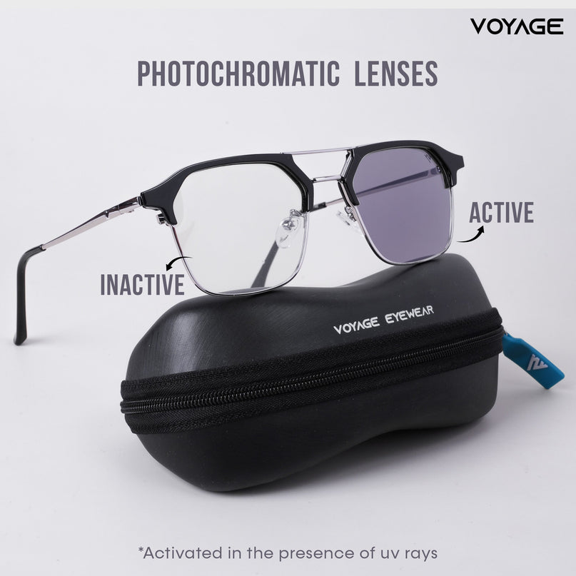 Voyage photochromic Silver & Black Wayfarer Eyeglasses for Men & Women - MG5076-C2