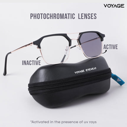 Voyage photochromic Golden & Black Wayfarer Eyeglasses for Men & Women - MG5075-C1