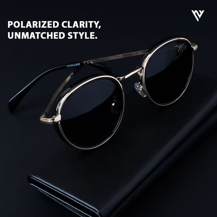 Captain | Gold And Black Round Polarized Sunglasses - PMG3981