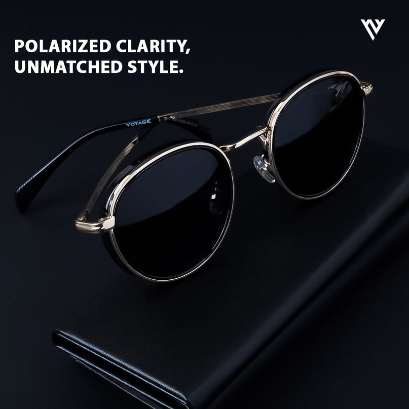 Captain | Gold And Black Round Polarized Sunglasses - PMG3981