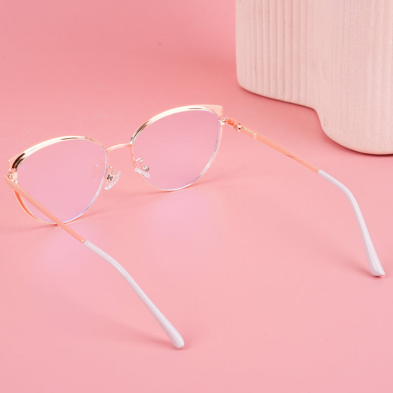 Voyage Glam Pink, Blue & Golden Cateye Eyeglasses for Women - MG4430-C3