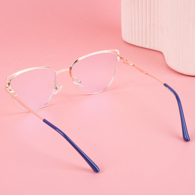 Voyage Glam Blue & Golden Cateye Eyeglasses for Women - MG4411-C3
