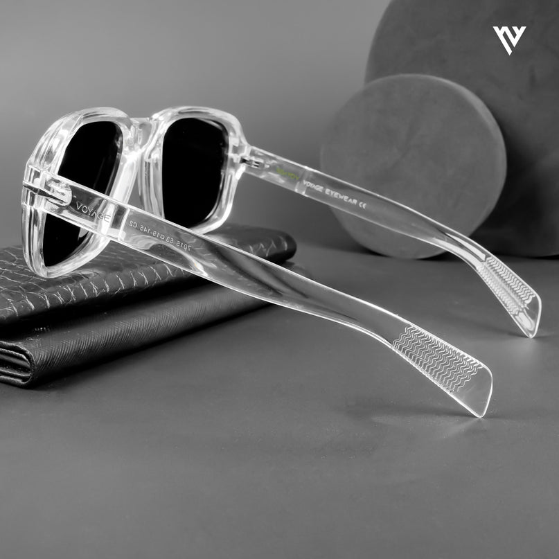 Wayfarer Polarized Sunglasses (Black Lens | Transparent Frame - PMG4988)