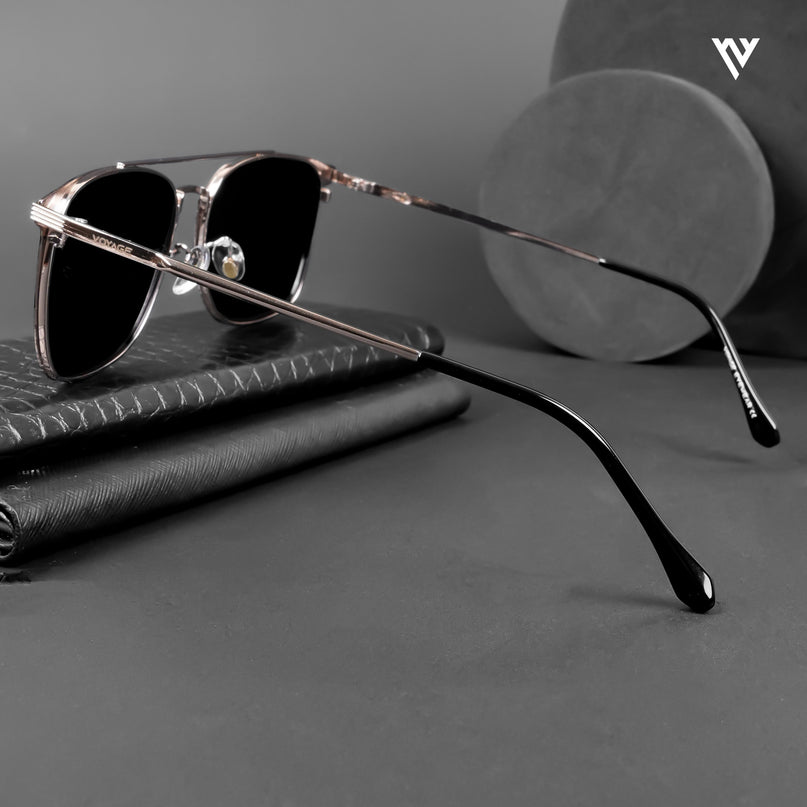 The Fiero | Wayfarer Polarized Sunglasses (Black Lens | Black & Rose Gold Frame - PMG4983)